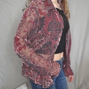 Mesh/Velvet Button-up